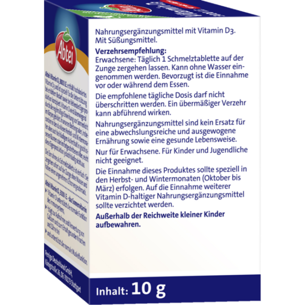 Abtei Vitamin D3 3000 I.E. Smelttabletten 75st - Image 2