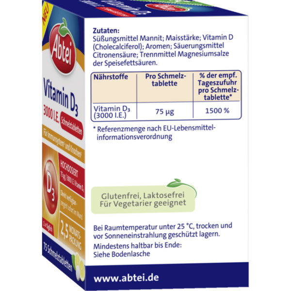 Abtei Vitamin D3 3000 I.E. Smelttabletten 75st - Image 3