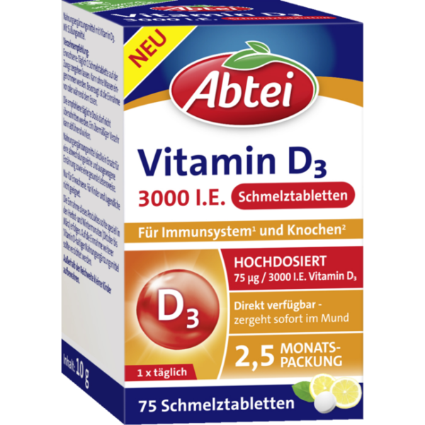 Abtei Vitamin D3 3000 I.E. Smelttabletten 75st