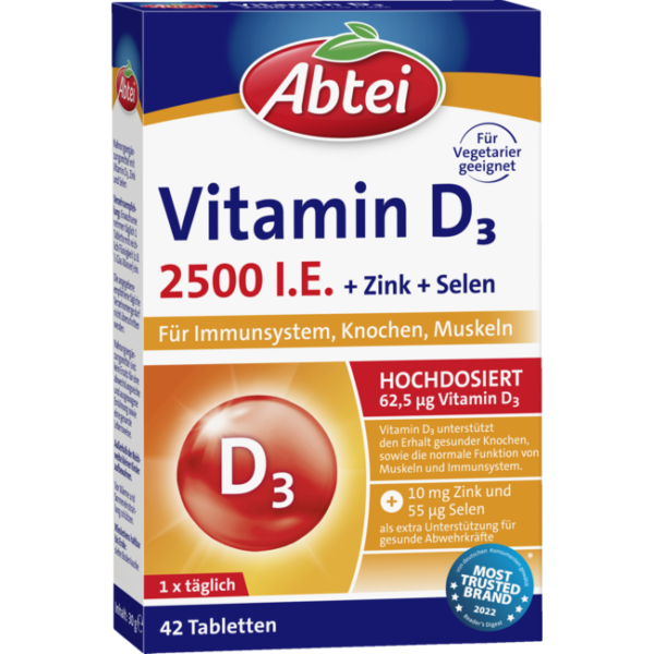 Abtei Vitamine D3 2500 I.E. + Zink + Selenium Tabletten 42st